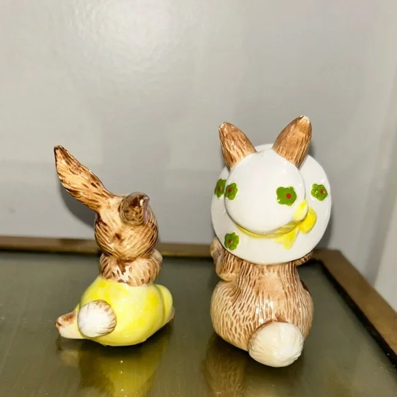 Pair of Vintage Lefton Ceramic Bunny Rabbit Figurines - Picture 3 of 8